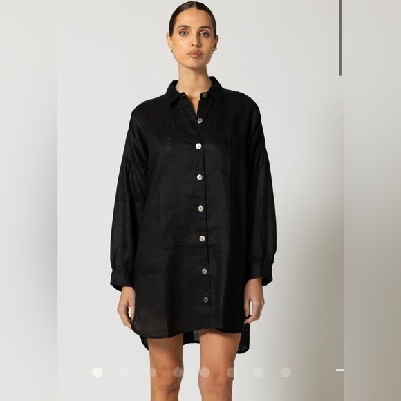 Cleobella Size M • Nusa Button Up Top Mini Shirt Dress Black Linen. - Picture 1 of 5